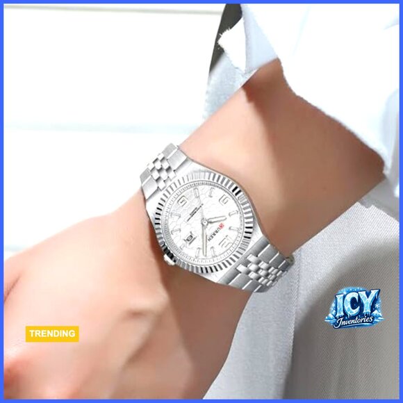 Stainless Steel Analog Quartz Watch with Date Window